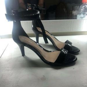 Black toe peep ankle heels